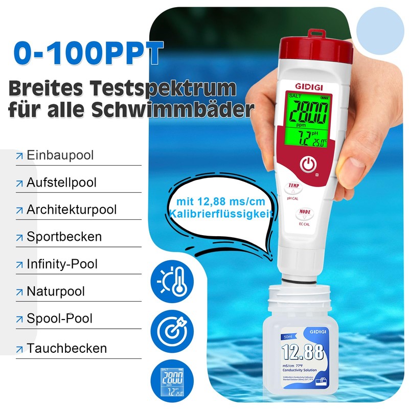Digital Pool Salt Tester, pH Salt Level Meter for Salt