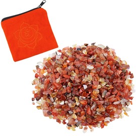Rockcloud 0.5 lb Small Tumbled Chips Crushed Stone with Chakra Bag Healing Reiki Crystal Home Decoration, Carnelian
