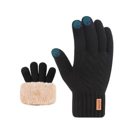 BOYSSPAA Winter Gloves with Touchscreen Fingers, Unisex Knitted Warm Snow Gloves, Fleece Lining, Plush Thickened for Running and Cycling, Black, L