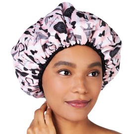 Reusable Nylon Bath & Shower Cap, Reversible Oversized Waterproof Shower Caps Large Designed for all Hair Lengths w Terry Lining & Elastic Band Stretch Hem Hair Hat - Socialite Boudoir