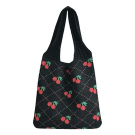 Ovida Cute Plaid Cherry Crochet Bags for Women Summer Travel Beach Tote Bag Y2k Aesthetic Knit Bag Fairy Grunge Accessories