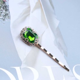 Inilbran Vintage Emerald Crystal Hair Clips Emerald Rhinestone Hair Pins Barrettes Green Crystal Hair Pin Barrette Bling CZ Hair Pins Hair Clip Decorative Bobby Pins Crystal (Light Green)