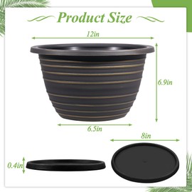 KPUVX12 inch pots for Plants, 3 Pack Large-Planter-Indoor-Outdoor,Plastic Flower Pots with Saucer and Drainage Holes, Retro Antique Imitation Decorative Garden Containers Sets for Houseplant(Gold)