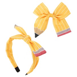 Girls Headband & Hair Clip Set, Cute Pencil Design, 2pcs Stylish Hair Accessories for Girls, Bow School Hair Band, Hair Clip