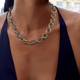 dnswez Two Tone Necklace for Women Mixed Metal Bracelet Set Statement Link Chain Gold Silver Jewelry Gifts for Women(Round)