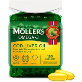 Moller's ® Cod Liver Oil Capsules Omega-3 Fatty Acids DHA & EPA, Contains Vitamin A, D & E, Supports Immune System, Heart Function, Brain Function & Vision, Pack of 160