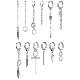 Feilok 12 Pcs Stainless Steel Silver Huggie Hoop Stud Earrings for Men Set Piecing Jewellery for Women Men