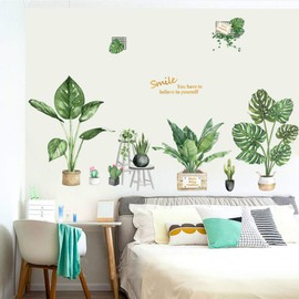 Green Plants Potted Plants Wall Stickers for Living Room,Tropical Plants Green Leaves Bedroom Offices Wall Decals Art Murals Home Decoration