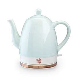 Pinky Up Noelle 1.5 L Ceramic Electric Tea Kettle, Mint, Rose Gold, Gooseneck Spout, Cordless Design