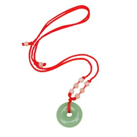 FORUBUS Traditional Jade Circle Red Rope Necklace Imitation Jade Donut Beads Pendant Necklace for Bring Fortune Luck Amulet Souvenir Gift Giveaways Jewelry-light green