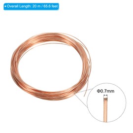 PATIKIL 66FT Solid Bare Copper Wire 22 Gauge 99.9% Jun Copper Wire 0.7mm Soft Beading Wire Metal Plant Stem Ties for Jewelry Craft (20m)