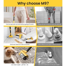 Electric Spin Scrubber, Cordless Cleaning Brush Scrubber for Home, 600RPM & 2.5H Runtime with Universal Brush Head, Bathroom Scrubber with Dual Speeds for Bathroom Shower Bathtub Glass Car