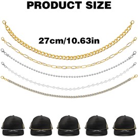 HINGTAI 5pcs Metal Trucker Hat Chains for Women Fashion Accessory, Baseball Cap, DIY Hat Bill Chains, Bag Charm Chain, Spring Summer Fashion Forward Women's Accessory