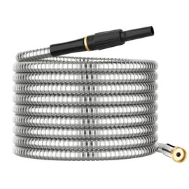 Non-Expandable Metal Garden Hose 25 Feet with Sprayer Nozzle, Flexible, No Kinking, Lightweight & Heavy Duty Water Pipe, Stainless Steel Outdoor Water Hose for Yard 25 ft, Male to Female Connector