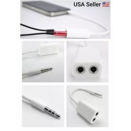 Universal White Double 3.5mm Earphone Headphone Y Splitter Cable Cord Adapter Jack Plug