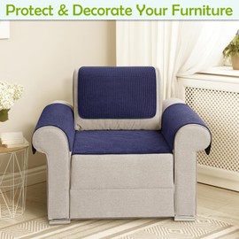 Couch Arm Covers, Sofa Arm Covers, Waterproof Armrest Cover for Sofa, Armchair, Loveseat, Non-Slip Recliner Arm Cover, Sofas Headrest Cover, Arm Chair Covers Set of 2 (Navy Blue, 26"×26")
