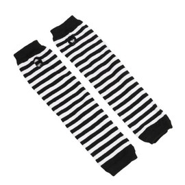 UUYYEO 2 Pairs Long Striped Arm Warmers Winter Arm Sleeves Fingerless Knit Gloves Stretchy Thumb Hole Gloves Black White
