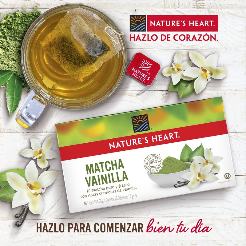 Nature's Heart 7502252484421 Te Matcha Vanilla, Matcha, vainilla, 30 gramos
