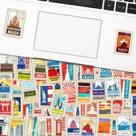 50Pcs Travel Map Tourist Wonders Stickers Laptop Car Scrapbook Phone Skateboard World Famous Tourism Country Regions Stickers Vinyl WaterproofPersonalised Stickers for Teens Boys Girls Adults Children