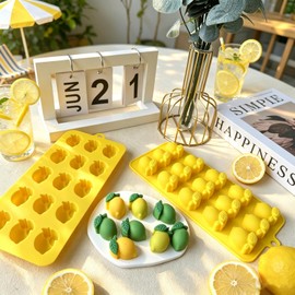 Mini Lemon Silicone Molds, 15 Cavity Lemon Fruit Candy Chocolate Molds, 2 Pack Lemon Ice Cube Silicone Trays for Chocolate, Gummy, Fondant, Cupcake Toppers, Epoxy Resin, Soap, Wax Melts, Baking Crafts