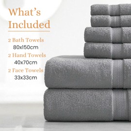 Veloura 6-Piece Bamboo Towel Set – Ultra Soft, Absorbent & Eco-Friendly – Includes 2 Bath Towels, 2 Hand Towels, 2 Washcloths, Quick Dry – Luxury Bathroom Essentials (Grey) (Grey)