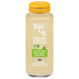Organic Lemon Lime Electrolytes SuperAde Drink, Effective Hydration, SuperFood Lemonade by Sol-ti, Cold-Pressed Juice Blend, 16 Pack (14.9 Fl oz)