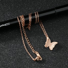 CHIFEI Juego de Joya Collar Arete Mujer de Acero 18K Titanio Chapado en Oro Rosa con Colcante Mriposa