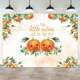 Hilioens 7×5ft Two Little Cuties Backdrop Twins Orange Cuties Baby Shower Background for Party Decorations Green Leaves Two Little Cuties are On The Way Banner Props