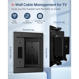 ELECPOW in Wall Cable Management Kit, Hide TV Power Cables & Low Voltage Wires Behind The Wall, Recessed Outlet for Wall Mounting TV-Black