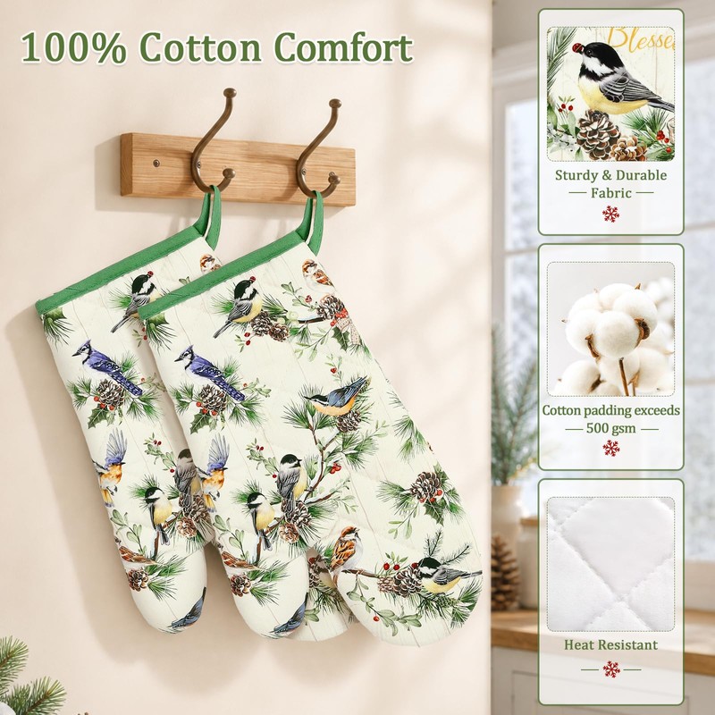 Arquiel Winter Bird Oven Mitts and Pot Holders Sets, 100%