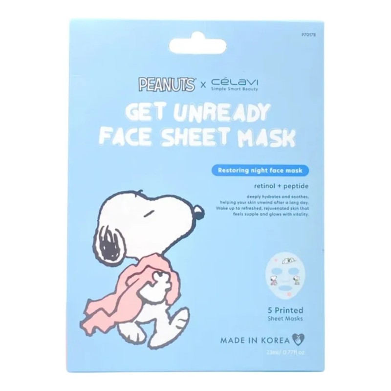 🔥 Paquete mascarillas snoppy 5 piezas retinol + peptide celavi