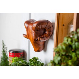 Windalf Wall Decoration RAM 20 cm Aries Hiking Trophy Viking Handmade Wooden