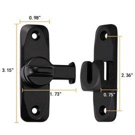 Wocoe 2 Packs Black 90/180 Degree Barn Door Lock，Flip Gate Latches - Premium Zinc Alloy Latch，for Sliding Doors, Barn Doors, Cabinet Doors，Bathroom, Garden, and Various Cabinetry Applications