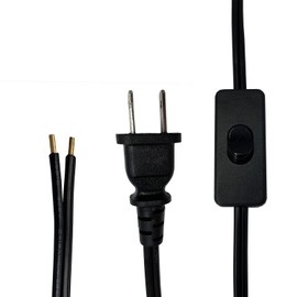 Lamp Cord with Plug and Switch, 6 Feet Black Light Switch Cord, 18 AWG 2 Prong Extension Cord, Lamp Cord Replacement, Stripped Ends Ready for Wiring and Repairing Lights Cable