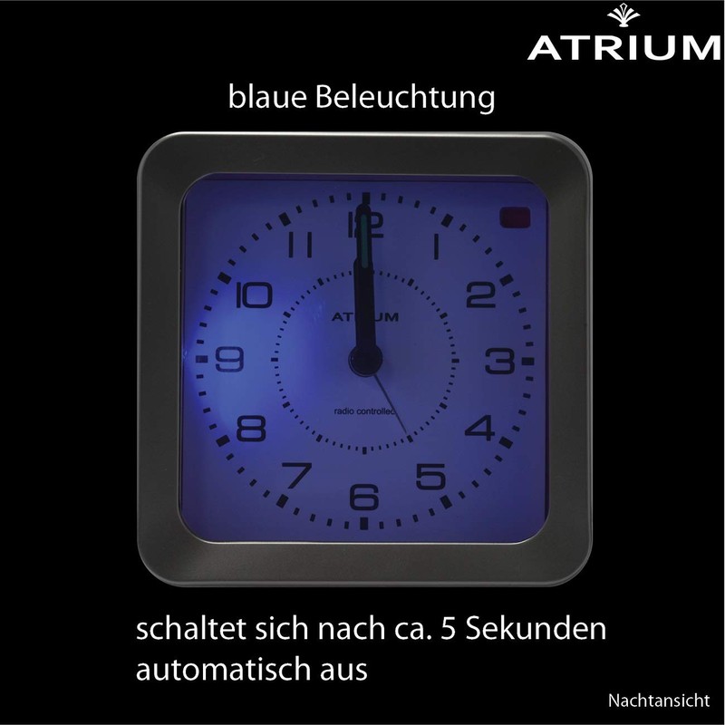 Atrium Funkwecker Analog Quarz ohne Ticken mit Licht und Snooze