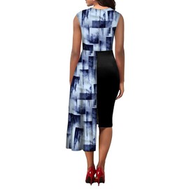 Oudemi Black and Blue Dress for Women Sleeveless Summer Colorblock Asymmetrical Bodycon Church Dresses S