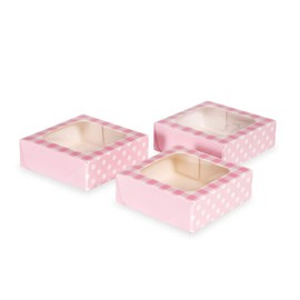 Anniversary House 3-pack Pink Treat Boxes, Gingham and Polka Dot Print, Cookie and Favour Boxes, Strong, Sturdy, 3.8 x 11.4 x 11.4 CM, J154