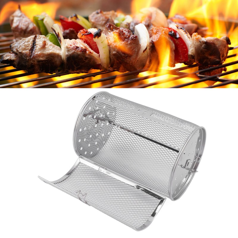 Rolling Grilling Basket Stainless Steel Grill Cage Round Stainless Steel