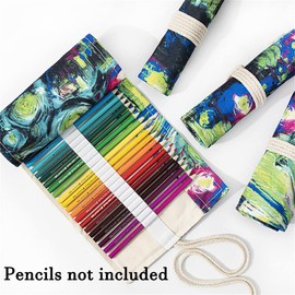 DIYOMR 24/36/72 Slots Pencil Wrap Pencil Rolls, Artist Colored Pencils Roll Up Bag Short Brushes Pouch Case Pencils Organizer for Drawing Coloring and Sketching (Ink Painting, 24slots)