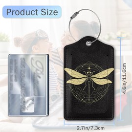 3 Pack Luggage Tags for Suitcases,Glowing Dragonfly PU Leather Luggage Tag for Travel,Bag Tags with Privacy Name ID Card and Steel Loop for Women Men