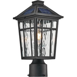 NAXTTII Solar Lamp Post Lights Dusk to Dawn Aluminum Solar Powered Large Post Lights Outdoor Include Remote Control and LED Bulb 16.5 Inch Height Outdoor Post Lights Hard Wired Black Finish
