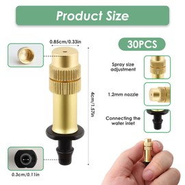 30PCS Adjustable Copper Atomizing Nozzle Drip Irrigation Sprayer Set,4/7mm Micro Sprinklers Adjustable Drippers for Garden Greenhouse and Lawn Cooling Copper Irrigation Equipment Watering System