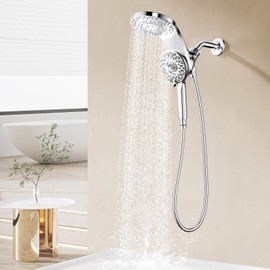 KAIYING Magnetic Rain Shower Head with Handheld Spray Combo, High Pressure Magnetix Dual Shower Head with 9 Spray Modes, Bathroom Big Modern Waterfall Showerhead with 5 Settings (Chrome)