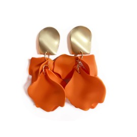 tenghong2021 Gold Metal Colorful Acrylic Rose Petal Earrings Dangle Exaggerated Flower Earrings Drop Statement Floral Tassel Earrings for Women-Orange
