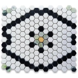 Stone Center Online T31F6XP Thassos White Marble Hexagon Historic Snowflake Mosaic Tile Green