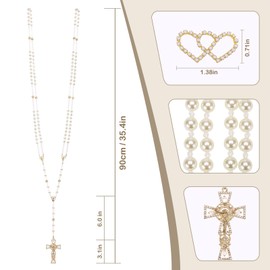 ESNOY Lazo Para Boda,Wedding Lasso for Ceremony,Lazos Para Boda Catolica,Lazos Para Bodas De Iglesia Para Novios,Pearls Bead Rosary with Unity Cross for Wedding Ceremony,Lazo De Bodas Para Los Novios