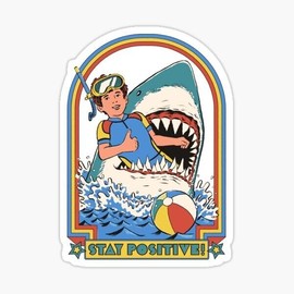 Track Seven FUNNY LAPTOP STICKERS, STAY POSITIVE! DECAL ART GLOSSY POSITIVITY SHARK JAWS