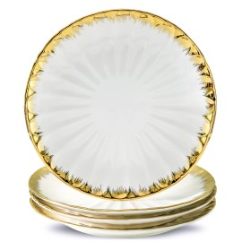 LETAOTAO Factory Supply Eco-Friendly Round White Porcelain Ceramic Steak Plate Dinner Set with Gold Rimcolor: White, diameter: 10 inch