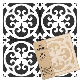 NAKLEO Cheles Tile Reusable Plastic Stencil - 10 x 10 cm - Spanish Flowers Moorish - Moroccan Geometric - Paving Stone Concrete Floor Wall Painting Template Wood