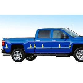 Made In USA! Compatible with 2014-2018 Chevy Silverado Crew Cab (Only for 8' Bed) Body Side Molding Trim Bed Below Body Line 1 1/4'' Wide 12PC Overlay